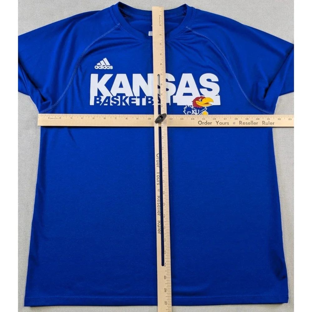 Kansas Jayhawks Shirt Mens Medium Blue Adidas Basketball Training Long Sleeve